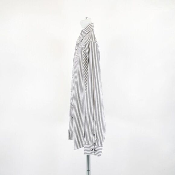 Apt. 9 Superfine 80% Cotton Gray White Striped‎ Large Collared Dress Shirt - Picture 5 of 10